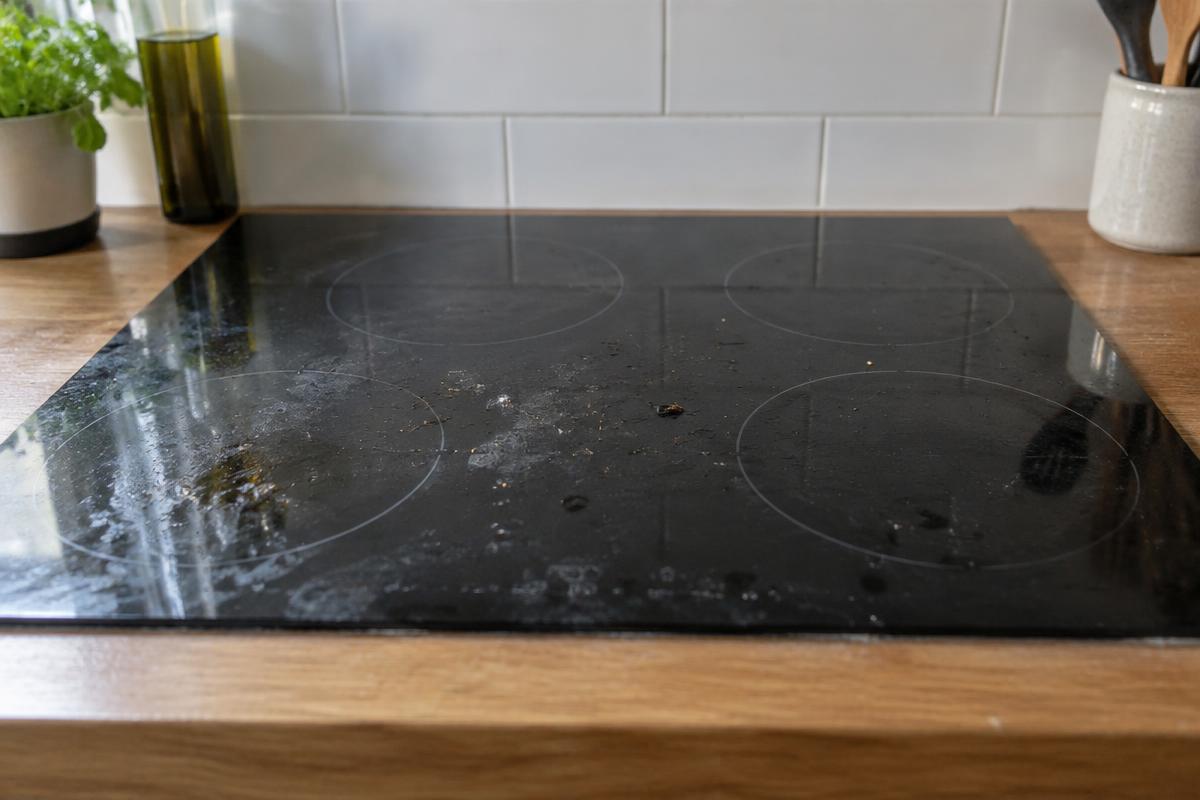 A streaky, smeared surface before cleaning
